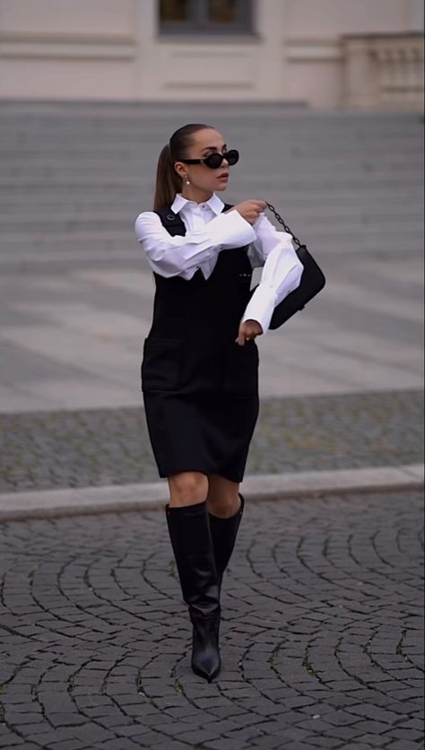 Button Down Under Dress, Dresses With Long Sleeves Underneath, Black Dress With White Shirt, Long Sleeve Shirt Under Dress, Shirt Under Dress Outfit, Black Shirt Dress Outfit, Dress With Shirt Underneath, Long Black Bodycon Dress, Short Sleeve Shirt Outfit