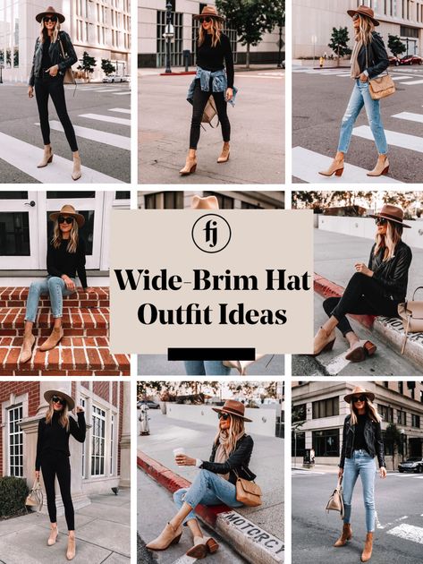 Outfit Ideas to Wear with Your Favorite Hat - Fashion Jackson Beige Fedora Hat Outfit, Felt Fedora Outfit, Wide Brim Hat Outfit Fall, Fedora Hat Outfit Fall, Outfits With Fedora Hats, Boho Hat Outfit, Outfit With Fedora, Felt Hat Outfit, Wide Brim Hat Outfit