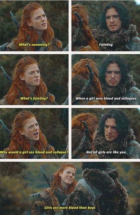 And finally, Ygritte from Game of Thrones proving that Jon Snow does indeed know nothing. | 17 Things That Prove Having Your Period Is Actually Hilarious Ygritte And Jon Snow, Period Humor, Fire And Blood, Game Of Thrones Funny, Gra O Tron, Games Of Thrones, I Love Cinema, Valar Morghulis, Arya Stark