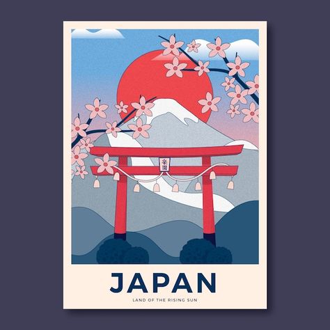 Japan Tourism Poster, Japan Travel Poster Design, Travelling Poster Design, Japan Graphic Design Illustration, Vector Travel Poster, Japan Drawing Easy, Japan Graphic Design Poster, Japan Illustration Art, Japan Poster Design