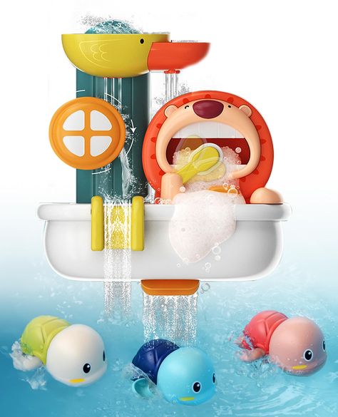 PRICES MAY VARY. Title: KidStation® - Baby Bath Toys for Toddlers 1-3, Kids 3-4 Years Old - Lion Bathtub Toys with Bubble Foam Maker + 3 Wind-Up Swimming Turtles - Gift Card Included for Christmas and Birthday. Product Type: Categories > Baby & Toddler Toys > Bath Toys Bath Tub Games For Kids, Best Bathtub Toys, Water Bath Toys, Kids Bath Toys Storage, 6 Month Old Toys, Best Bath Toys, Birkin Mom, Bubble Foam, Best Toddler Toys