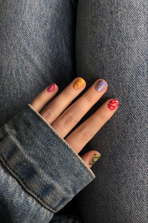 Gen Z Nail Designs, Manicure Inspo Short Nails, Short Nail Inspo Summer 2024 Square, Eclectic Nail Art, Manicure Ideas Summer 2024, Short Nail Ideas Summer 2024, Short Nails Design Ideas 2024 Summer, Square Nails 2023, Square Short Nails Ideas