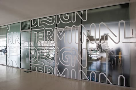 Design Terminal identity and signage / 2012-2014 on Behance Glass Film Design, Design Office Interior, Glass Signage, Office Graphics, Vitrine Design, Window Signage, Interior Design Office, Office Signage, Interior Design Pictures