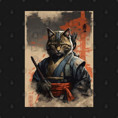 Check out this awesome 'Japanese+Neko+Samurai+Cat+-+Ninja+Cat+Art' design on @TeePublic! Animal Samurai, Cat Ninja, Ninja Cats, Japanese Artwork, Japan Tattoo, Japon Illustration, Samurai Art, Fat Cat, Cat Artwork