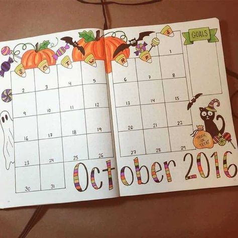 Sometimes the hardest part of picking a bullet journal layout, is knowing where to start. That's why I've rounded up 12 ideas for major inspiration. In this list you'll find templates for daily, weekly, monthly, yearly/calendar, birthday trackers AND goal trackers! #bulletjournaljunkie #college #collegelife Bullet Journal Halloween, October Bullet Journal, Bullet Journal October, Halloween Houses, Bullet Journal Monthly Spread, Kalender Design, Bullet Planner, Bullet Journal Mood, October Halloween