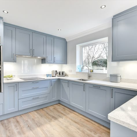 A classic blue finish has been chosen for this project, to combine nicely with sparkling white work surfaces, which are illuminated by undercabinet downlights. 

Horsham Showroom: 01403 721086 I Worthing Showroom: 01903 522555 I Website: https://alexanderkitchens.co.uk/. Conservatory Style Kitchens, Hamptons Blue Kitchen, Egg Shell Blue Kitchen, Light Blue Shaker Kitchen, Light Blue Small Kitchen, Baby Blue Kitchen Ideas, Light Blue Modern Kitchen, Blue Kitchen Design Ideas, Pale Blue Kitchen Ideas