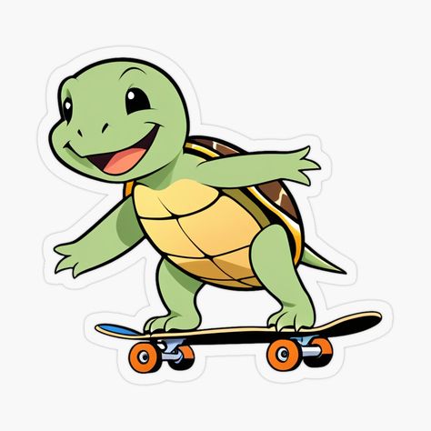 Get my art printed on awesome products. Support me at Redbubble #RBandME: https://www.redbubble.com/i/sticker/Cute-Smiling-Turtle-Riding-a-Skateboard-by-wolfer21/157478668.O9UDB?asc=u Skateboard Birthday Party, Skateboard Birthday, Cartoon Turtle, Swag Cartoon, Skateboard Stickers, Plastic Stickers, Second Birthday, Personalized Water Bottles, Kawaii Animals