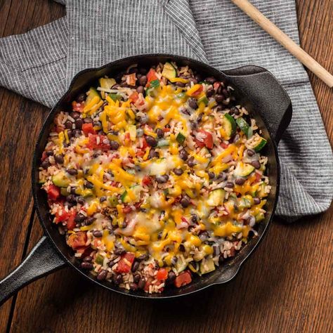 Zucchini, Black Bean and Rice Skillet Black Bean And Rice, Spicy Zucchini, Zucchini Skillet, Bean And Rice, Zucchini Rice, Bean Rice, Ready Set Eat, Easy Skillet Meals, Black Beans And Rice