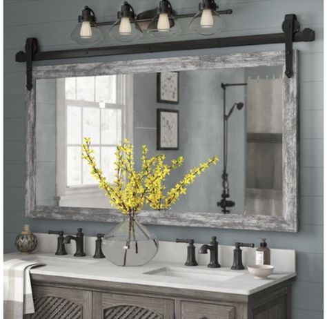 Farmhouse Bathroom Mirrors, Diy Farmhouse Decoration, Farmhouse Mirrors, Barnwood Wall, Bathroom Farmhouse Style, Farmhouse Master, Modern Farmhouse Bathroom, Wall Accent, Bathroom Idea