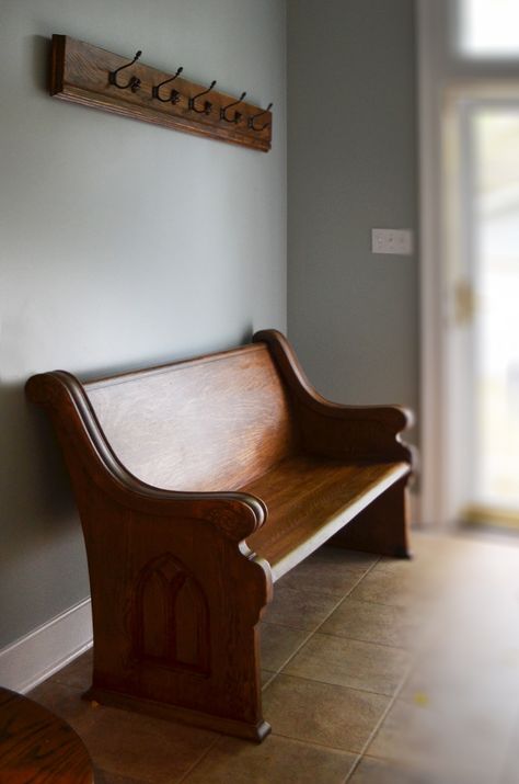 Reclaimed Church Pew mudroom bench Church Pew Bench, Rehab Facility, Hallway Seating, Pew Bench, Barber Shop Interior, Mudroom Bench Cushion, Bench Mudroom, Church Furniture, Church Pew