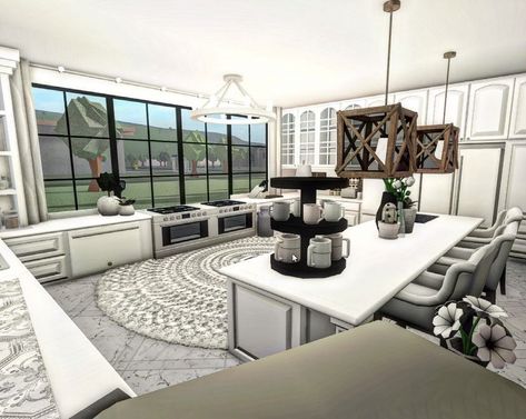 Bloxburg Rustic House Ideas, Bloxburg Dinner Room Ideas Modern, Bloxburg Kitchen Designs, Bloxburg Kitchen No Advanced Placing, Bloxburg Kitchen And Dining Room Ideas, Bloxburg Custom Kitchen, Bloxburg Sunroom Ideas, Bloxburg Farmhouse Interior Ideas, Boo Burg Kitchen