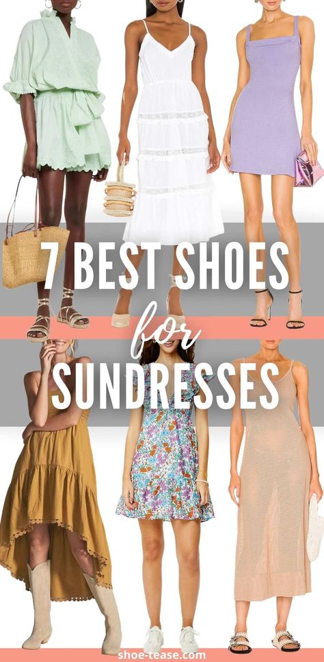 7 Best Shoes to Wear with Sundresses for Cute Summer Outfits! Spring Dress Shoes Women, Shoes With Sundress, Shoes For Sundresses, Shoes To Wear With Spring Dresses, Shoes To Wear With Sundresses, Spring Sandals 2024, Spring Shoes 2024 Trends, Shoes For Summer Dresses, 2024 Sundress