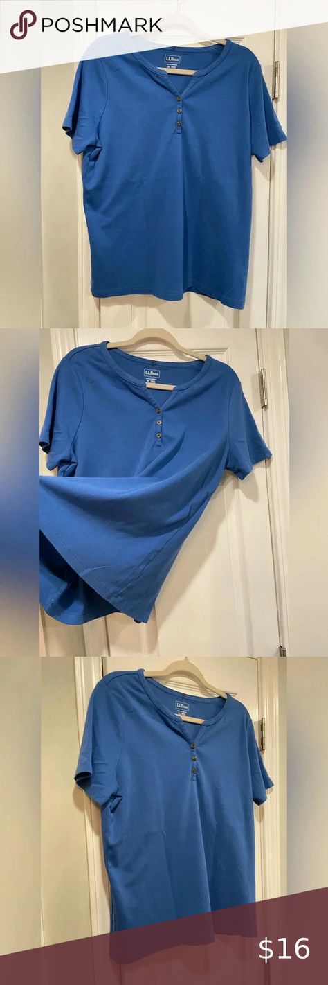 L.L. Bean Women’s Blue Short Sleeve Cotton Pullover Henley Tee Shirt Size XL