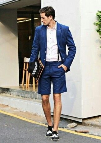 Love this look Blue Blazer Men, Short Pants Men, Terno Slim Fit, Black And White Hats, Smart Casual Wardrobe, Blue Suit Men, Blue Suit Wedding, Black Suspenders, Summer Blazer