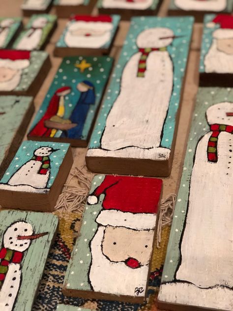 Christmas art by Ginny Elder Scrap Painting, Christmas Wood Art, Primitive Christmas Ornaments, Santa Paintings, Christmas Bazaar, Art 101, Abstract Christmas, Merry Christmas Yall, Block Painting