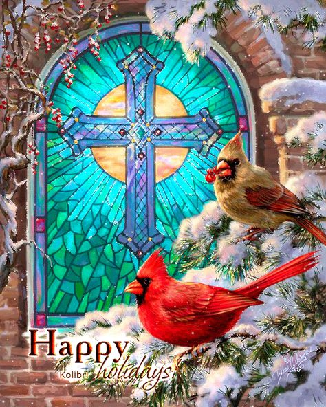 Happy Holidays christmas christmas gifs happy holidays christmas quotes christmas images Dona Gelsinger, Art Rabbit, Art Examples, Church Window, Stained Glass Church, Winter Birds, Christmas Church, Church Windows, Diamond Paint