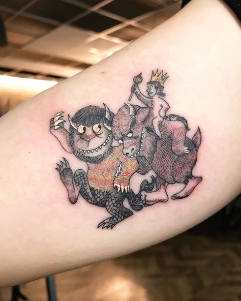 Tattoo Where The Wild Things Are, Where The Wolf Things Are Tattoo, Where The Wild Things Are Tattoos, Wild Things Tattoo, Where The Wild Things Are Tattoo, Where The Wild Things Are, Childhood Tattoos, Wild Things Are Tattoo, Fandom Tattoos