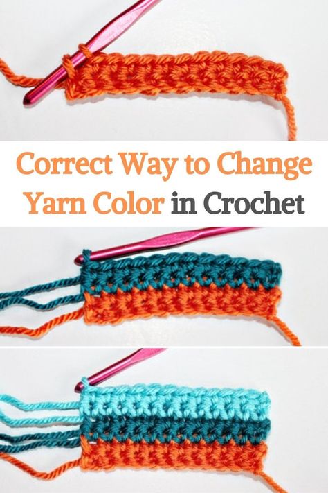 How To Begin Crochet, Adding New Skein Of Yarn Crochet, Crochet Helpful Hints, How To Start A New Color In Crochet, How Do You Change Colors When Crocheting, How To Add Different Color Yarn Crochet, Adding New Color In Crochet, How To Attach New Yarn In Crochet, How To Crochet With 2 Colors