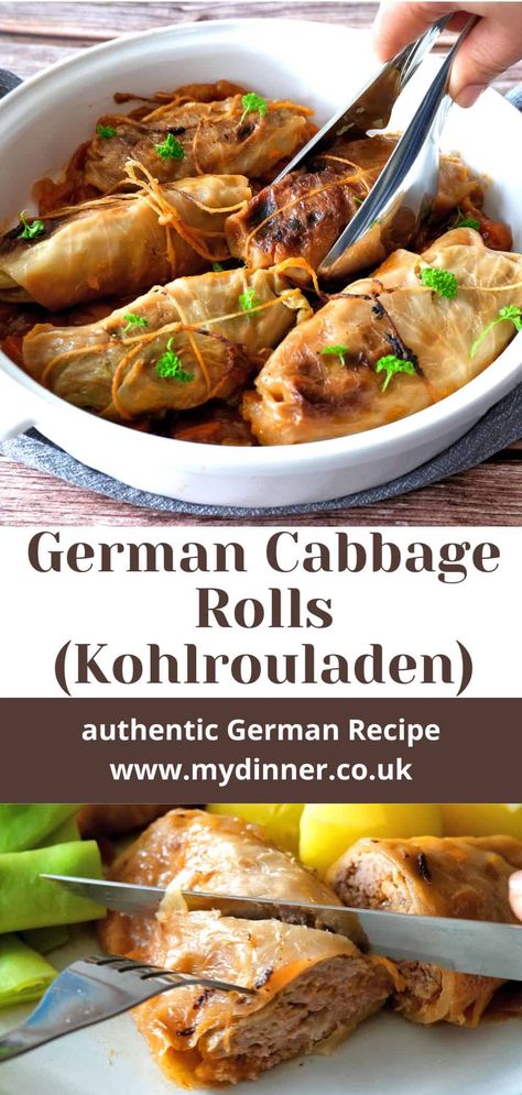 Kohlrouladen - The best stuffed cabbage the German way Cabbage Rolls German, German Cabbage Rolls, German Cabbage, German Food Authentic, Stuffed Cabbage Rolls, Cabbage And Sausage, Oktoberfest Food, German Potatoes, Boiled Vegetables