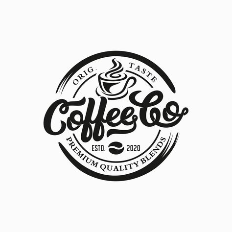 Coffee shop logo design template. Retro coffee emblem. Vector art. Coffee Logos Ideas Design, Coffee Company Logo Ideas, Logo Redesign Ideas, Coffee Typography Design, Coffee Logo Design Art, Cafe Logo Design Creative, Coffee Shop Design Logo, Coffee Shop Logo Design Ideas, Logo Coffee Design