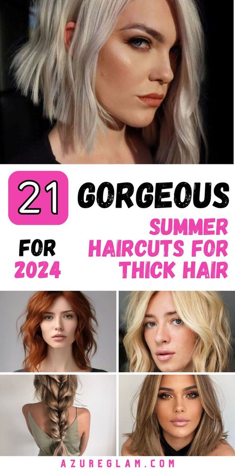 Get ready to embrace your thick and gorgeous locks with our selection of 21 summer haircuts for thick hair in 2024. From short and cute styles to longer and wavier options, we've got you covered. These haircuts are designed to help you make the most of your luscious locks while staying on-trend in the summer of 2024. Explore a variety of haircut ideas and choose the one that suits your personality and style. Low Maintenance Short Haircut For Women Thick Hair, Trending Hair 2024 Summer, Short Haircuts For Women Thick Hair, Mom Cut Thick Hair, Hair Trend Summer 2024, Summer Haircuts 2024 Short, Mid Length Hair 2024 Trends, Summer Haircuts 2024 Medium, Low Maintenance Haircut For Thick Hair