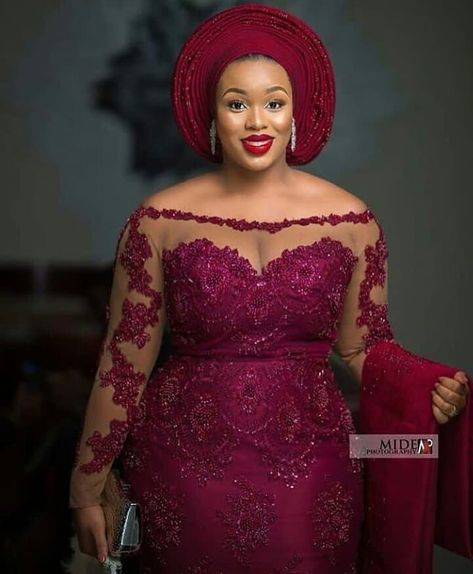 AFRICAN'S TOP WEDDING BLOG on Instagram: “Yetunde looking stunning in this burgundy wine mix Asooke please You can follow us here, Twitter & Pinterest #hustlersquare…” African Wedding Attire, African Lace Styles, Nigerian Fashion, Best African Dresses, Lace Gown Styles, African Dresses Modern, Lace Dress Styles, Afrikaanse Mode, African Lace Dresses