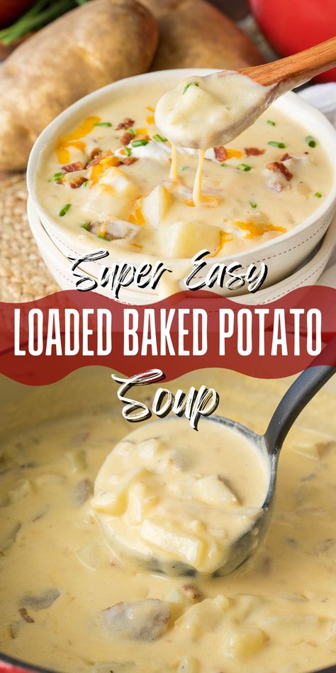 This Loaded Baked Potato Soup is a warm and comforting soup that is quickly made in less than 30 minutes! Easy Loaded Baked Potato Soup, Easy Loaded Baked Potato, Bake Mac, Loaded Baked Potato Soup Recipe, Loaded Broccoli, Soup Potato, Broccoli Potato Soup, Broccoli Potato, Baked Potato Soup Recipe