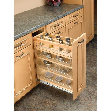 Pull Out Kitchen Cabinet, Pull Out Spice Rack, Rev A Shelf, Cabinet Organizer, Kitchen Cabinet Organization, Base Cabinet, Creative Storage, Trendy Kitchen, Cabinets Organization