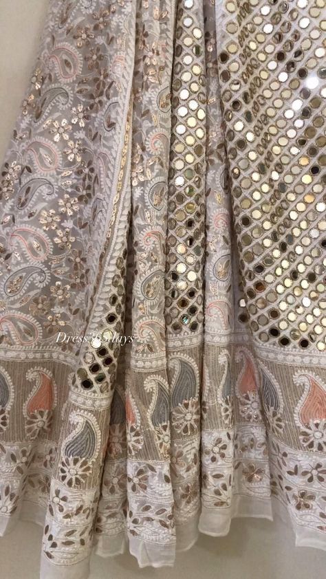 Chikankari Mirror Work Lehenga, Mirror Bridal Lehenga, Chikankari Wedding Lehenga, Mirror Work Suits Design Pakistani, Mirror Work Indian Outfit, Mirror Lehenga Designs, Mirror Work Lehenga Design, Mirror Work Suits Design, Mirror Dress Design