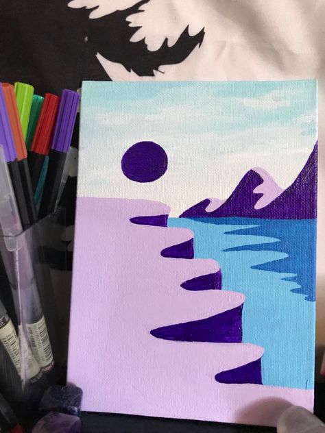 Purple art easy art art ideas mountain painting mountain art easy canvas art canvas painting purple pink blue sky art sky painting Painting Ideas Sky Easy, Vaporwave Acrylic Painting, Easy Aethestic Paintings, Drawing And Painting Ideas Creative, Easy Paint Marker Ideas, Simple But Cute Paintings, Cute Blue Paintings Easy, Aethstetic Paintings Ideas On Canvas, Square Mdf Board Painting Ideas