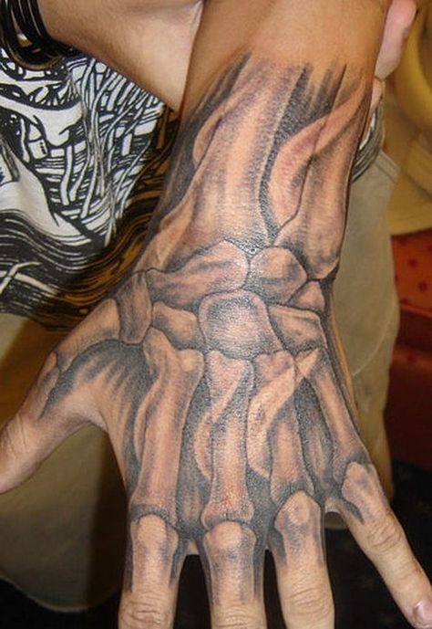 Getting hand tattoos for men is nice, but making the right choice of an artwork is even better. You can have a tattoo anywhere on your body, but if you are looking to make a… Ripped Skin Tattoo, Anatomical Tattoos, Best 3d Tattoos, Anatomy Tattoo, Bone Tattoos, Hand Tats, Biomechanical Tattoo, Skeleton Tattoos, Skeleton Hand Tattoo