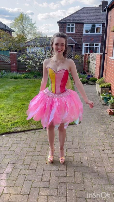 Rainbow Ballet Costumes, Barbie Fairytopia Cosplay, Barbie Fairytopia Costume, Princess Bachelorette Party, Rainbow Barbie, Barbie Cosplay, Taylor Swift Enchanted, Rainbow Ideas, Rainbow Costumes