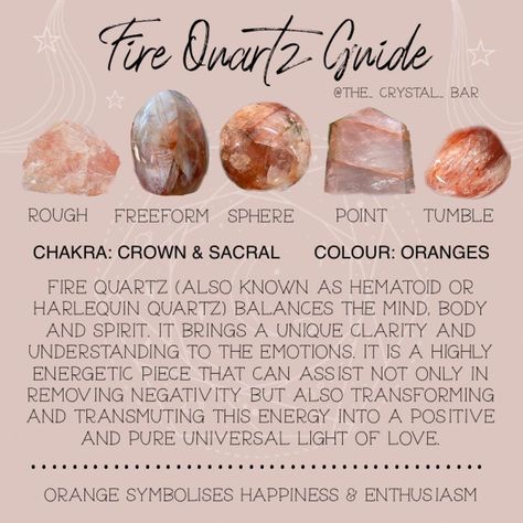 Fire Quartz Crystal Meaning, Birthstones Chart, Quartz Crystal Meaning, Crystal Magick, Gemstones Chart, Crystal Seashells, Crystal Healing Chart, Rock Tumbling, Healing Crystals For You