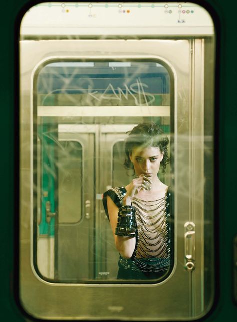 Smile: Diana Moldovan in Air France Madame Magazine August/September 2013 by Sonia Sieff Paris Metro Stations, Diana Moldovan, Techno Style, Train Window, Metro Paris, Mode Punk, Paris Metro, Subway Train, By Any Means Necessary