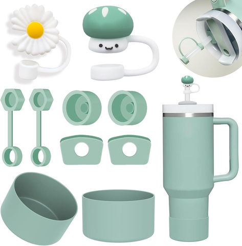 The stanley cup accessories set includes 2 Stanley straw cover cap, 2 square spill stoppers and 2 round lid leak stoppers, 1 pcs flower daisy straw topper and 1 pcs mushroom straw cover, 1pcs eucalyptus silicone boot sleeve, specially designed for Stanley Adventure Quencher 40oz and Stanley IceFlow 20oz 30oz tumblers water bottles. Straw covers match for 9-10mm straws. Stanley Accessories, Stanley Adventure Quencher, Stanley Products, Stanley Iceflow, Preppy Accessories, Mood Tracker Ideas, Stanley Adventure, Straw Covers, Bullet Journal Mood Tracker Ideas