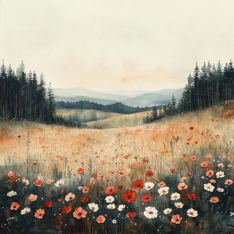 Wildflowers in bloom,⁣ Mountains stand beyond the fields,⁣ Nature's vibrant dance.⁣ ⁣ #wildflowerfield, #meadowlandscape, #floralart, #naturepainting, #fieldsandflowers, #countrysidedecor #artprint #redbubble Countryside Decor, Nature Paintings, In Bloom, Floral Art, Wild Flowers, Art Prints, Flowers, Nature