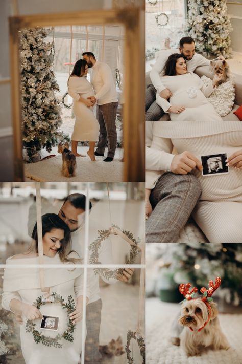 Christmas Maternity Photos Studio, Winter Maternity Pictures At Home, New Year Maternity Photos, Christmas Maternity Pictures Studio, Maternity Pictures In December, Christmas Maternity Photoshoot Family, Christmas Maternity Shoot Ideas, Winter Maternity Photoshoot Indoor, Christmas Card Maternity Pictures