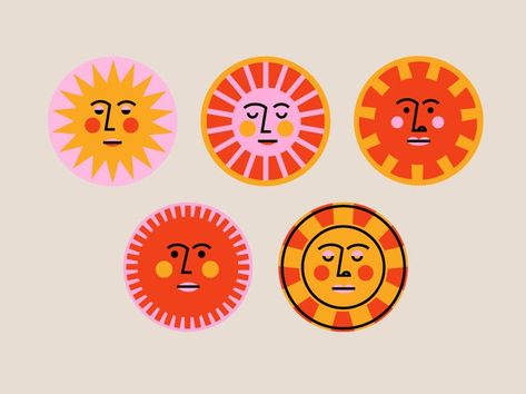 lovely sun face illustrations, with great colour palette. Love the pink and the orange Photo Frame Painting Ideas, Sun Illustration Art, Roller Aesthetic, Artsy Logo, Zeta Canvas, Illustration Design Graphique, Sun Illustration, Face Illustration, 카드 디자인