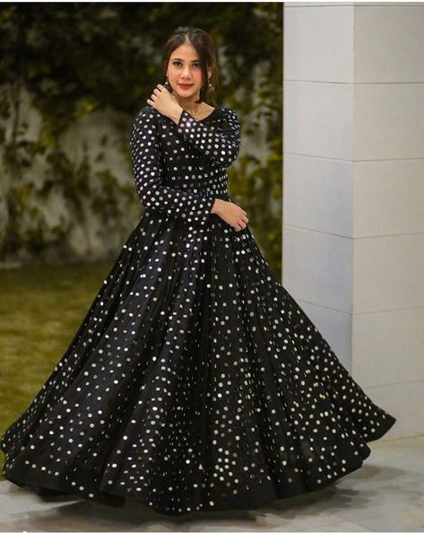 MIRROR ANARAKALI GOWN BLACKISH EMBROIDERY REAL MIRROR WORK WOMEN WORK DRESS NS Mirror Work Dress, Frock Fashion, Work Dresses For Women, Printed Gowns, Indian Gowns Dresses, Designer Party Wear Dresses, Gowns For Girls, Stylish Party Dresses, Dress Indian Style