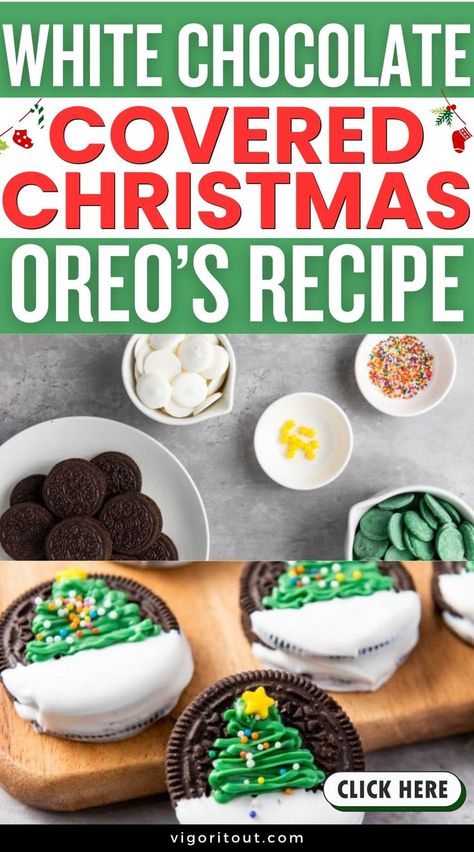 Easy, fun, impressive white chocolate covered Christmas tree Oreo cookie recipe. White chocolate covered Christmas Oreos that everyone will love! Kid friendly christmas cookies, chocolate-covered Oreo's for Xmas. Easy ideas for Christmas chocolate covered Oreos with Christmas tree decorations. Christmas Chocolate Covered Oreos, Christmas Oreos, Oreo Cookie Recipes, White Chocolate Covered, Best Christmas Recipes, Oreo Recipes, Covered Oreos, Cookies Chocolate, Oreo Cookie