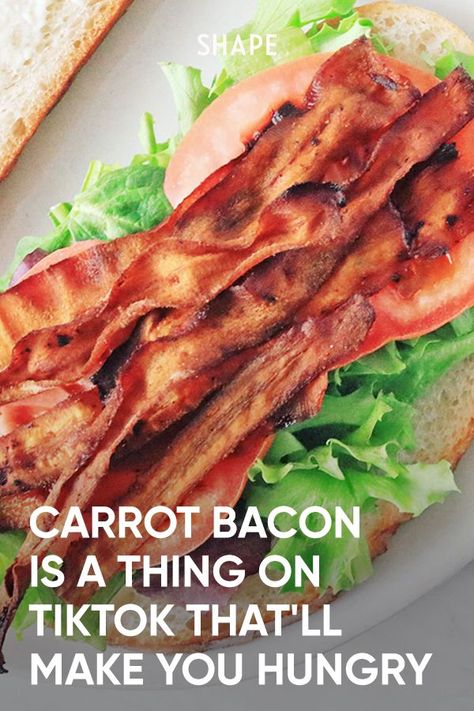 Carrot Bacon Recipe, Carrot Bacon, Vegan Bacon Recipe, Vegan Blt Sandwich, Vegetarian Bacon, Carrot Recipe, Recipe Tiktok, Vegan Meat, Pork Bacon