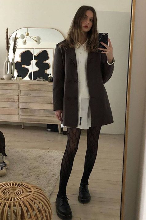 How to Wear Black Tights With All Your Dresses | Who What Wear Pantyhose Outfit, Black Tights Outfit, Sheer Black Tights, Tights Outfits, Dresses And Tights, Tight Dress Outfit, Stockings Outfit, Patterned Tights, Sheer Tights