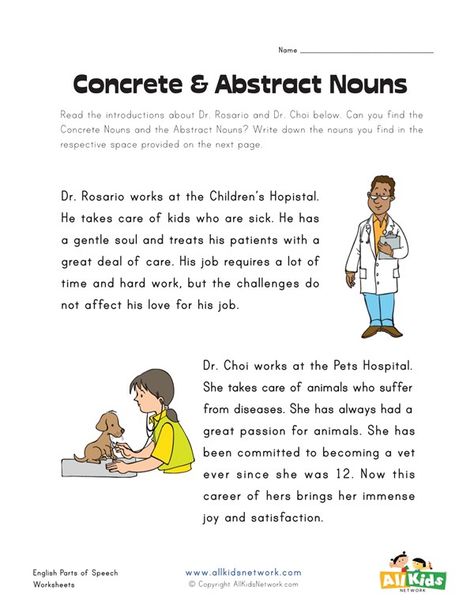 Concrete and Abstract Nouns Worksheet 2 | All Kids Network Abstract Nouns Worksheet, Collective Nouns Worksheet, Nouns Exercises, Concrete And Abstract Nouns, Concrete Nouns, Nouns Activities, Abstract Nouns, Reading Comprehension For Kids, Primary Writing