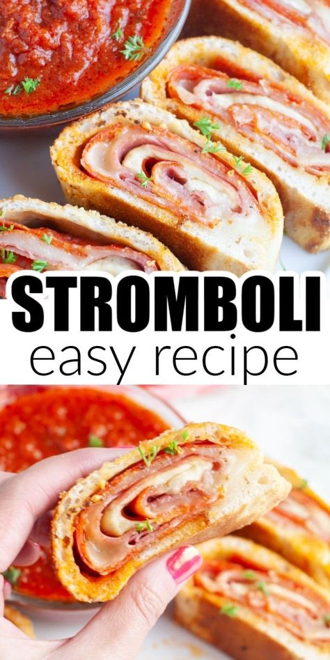 This easy stromboli recipe is a delicious fun dinner ideas. Refrigerated pizza dough is stuffed with pepperoni, salami, and cheese, topped with seasonings. Try dipping this stromboli in a little marinara for a yummy meal. This dinner idea is sure to be a hit with the whole family. Stromboli Recipe Easy Dough, Halloween Snake Stromboli, Stromboli With Crescent Rolls, Pizza Dough Stromboli Recipe, Home Made Stromboli, What To Do With Refrigerated Pizza Dough, Firehouse Lunch Ideas, Pizza Dough Meal Ideas, Easy Stromboli With Pizza Dough