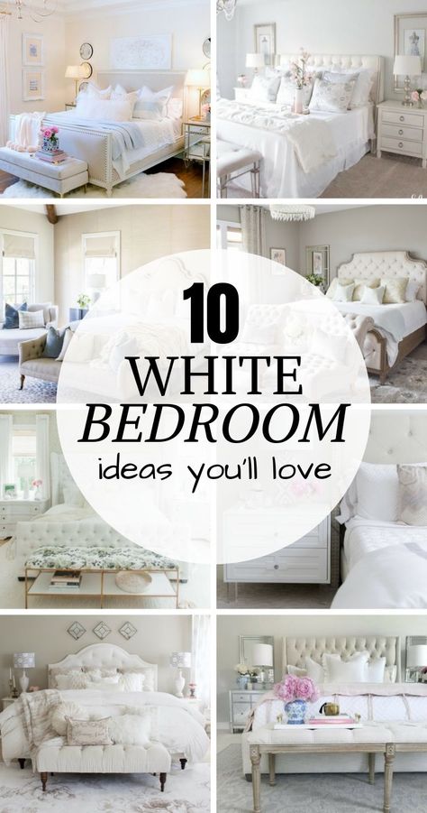 White Bedroom Ideas | Home Design  Lifestyle | Jennifer Maune White Bed White Bedding, Style White Bedding, Feminine White Bedroom, White Bedroom Suite Ideas, White Bedroom Comforter Ideas, Bedroom Ideas In White, White Bedding Decor Ideas, White Queen Bedroom Sets, Taupe And White Bedroom Ideas