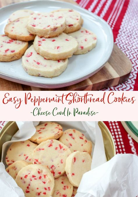 Easy Peppermint Shortbread Cookies Are Perfect For A Holiday Cookie Tray. Sweet, Buttery, Light, And A Touch Of Peppermint Make These A Quick Holiday Favorite. #christmascookies #shortdbread #easycookierecipes #peppermint Mint Shortbread Cookies, Peppermint Shortbread Cookies Recipe, Peppermint Butter Cookies, Peppermint Christmas Cookies Recipes, Holiday Cookies Easy, Peppermint Shortbread Cookies, Cookies With Peppermint, Peppermint Shortbread, Peppermint Desserts