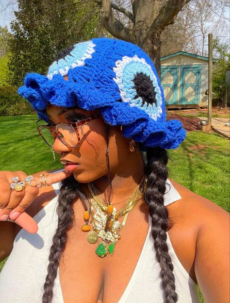 Crochet Hat For Men, Evil Eye Crochet, Crochet Evil Eye, Crochet Bucket Hats, Eye Crochet, 2024 Crochet, Crochet Mens Hat, Crochet Aesthetic, Crochet Bucket