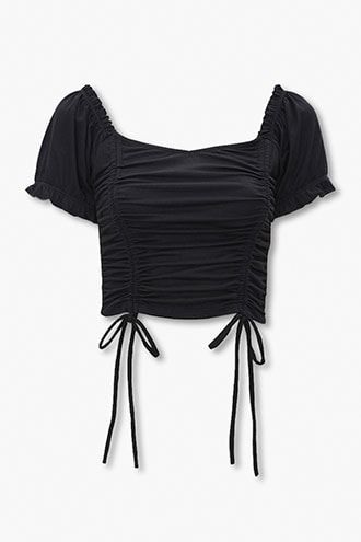 Ruched Ruffle-Trim Crop Top Crop Tops For 12-13, Cool Crop Tops Aesthetic, Crop Tops For Summer, Belly Shirts Crop Tops, Siyah Crop Top, Baju Crop Top, Trending Crop Tops, Forever 21 Clothes, Cropped Aesthetic