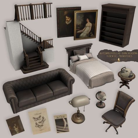 The Sims 4 free Dark Academia CC custom content furniture for TS4 Sims 4 Gothic Cc Furniture Patreon, Ts4 Alpha Furniture, Sims 4 Places Cc, Sims Furniture Patreon, Sims 4 Furniture Collection, Sims 4 Cc Goth Furniture Patreon, Sims 4bedroom Cc, Ts4 Cc Bed Maxis Match, Sims 4 Cc Beach House Furniture Maxis Match