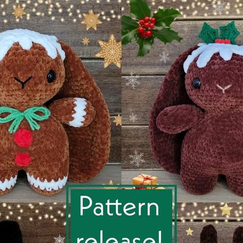 Tasha Gibbs on Instagram: "It's pattern release day for my 4-in-1 Xmas bunnies!! We have Candy the gingerbread bunny, Pudding the xmas pudding bunny, Frosty the snowbunny & Prancer the reindeer bunny! Which one will you make first?! The pattern is available as pdf on my website and also on my @ribblr_it shop as an interactive epattern!! . . . #crochet #crochetbunny #bunny #amigurumibunny #bunny #plushies #fiberartist #crochetpattern #crochetinspiration #crochetersofinstagram #christmas #chr Crochet Christmas Plushies Pattern, Crochet Christmas Animals Free Patterns, Crochet Christmas Bunny, Christmas Plush Crochet, Crochet Animals Christmas, Crochet Free Patterns Christmas, Christmas Crochet Plushies Free Patterns, Winter Crochet Amigurumi, Crochet Christmas Plushies Pattern Free